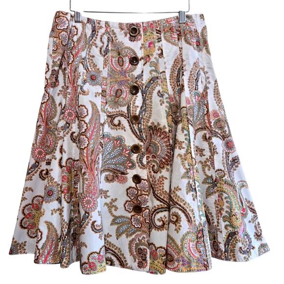 CAbi Dresses & Skirts - Cabi, Boho, Paisley, Fit & Flare, Faux Button Front Skirt, Multi-Color, Size 8